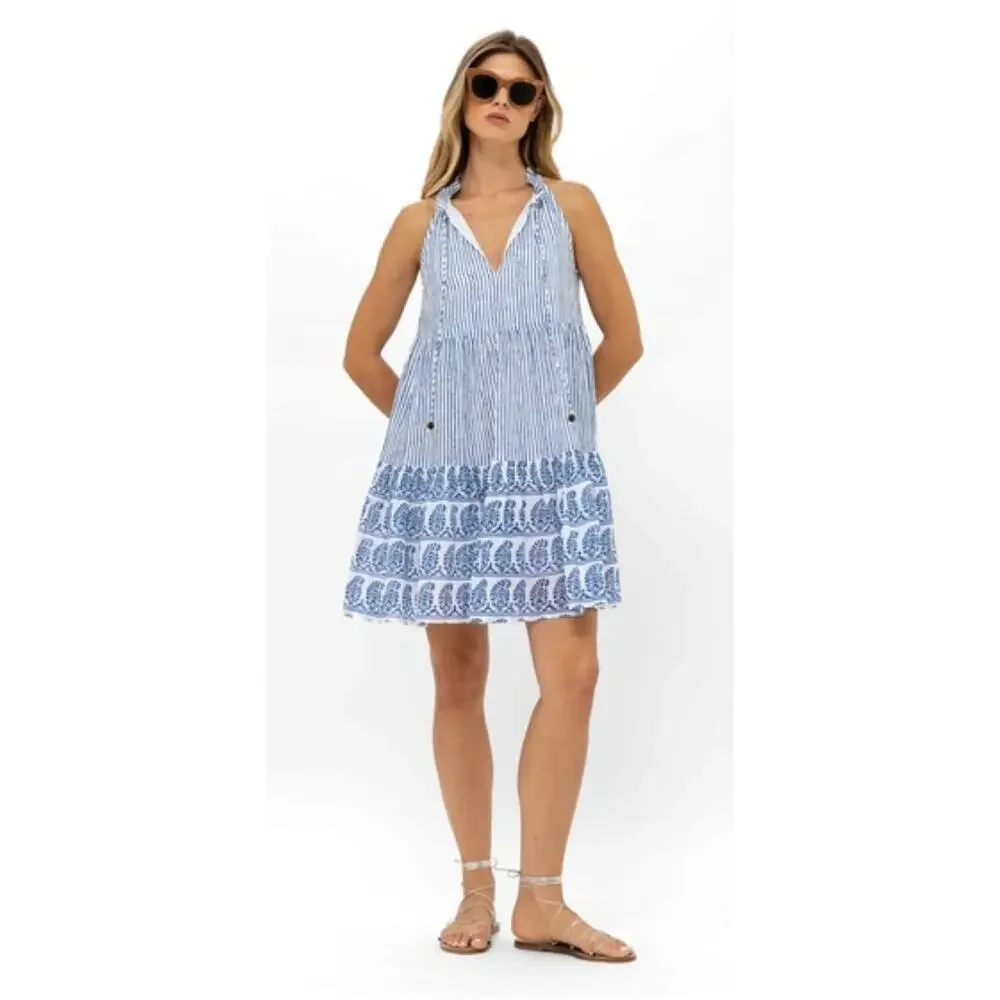 OLIPHANT Tuckerrnuck Mini Sleeveless Dress Sorrento Blue White Stripe M - Picture 2 of 7